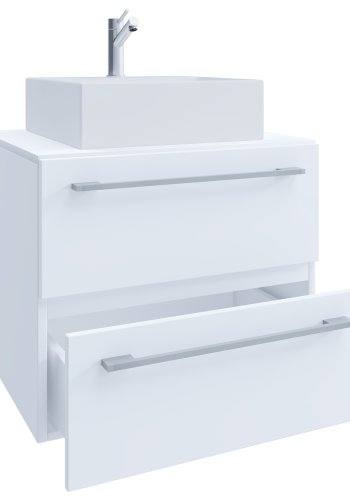 VCM NORDIC Badinos II 60 cm 2-teilige Spüle, mit Keramikwaschbecken, 2 Schubladen - Melamin weiß