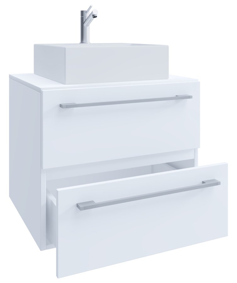 VCM NORDIC Badinos II 60 cm 2-teilige Spüle, mit Keramikwaschbecken, 2 Schubladen - Melamin weiß