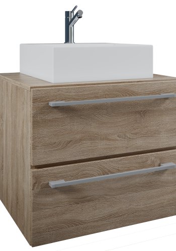 VCM NORDIC Badinos II 60 cm 2-delt vask, m. keramisk vask, 2 skuffer - naturlig melamin