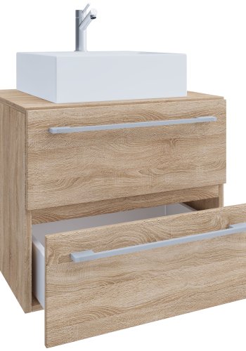 VCM NORDIC Badinos II 60 cm 2-delt vask, m. keramisk vask, 2 skuffer - naturlig melamin