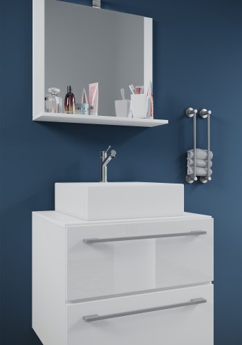 VCM NORDIC Badinos II 60 cm 3-teiliger Waschtisch, mit Spiegel, Keramikwaschbecken, 2 Schubladen - Melamin weiß