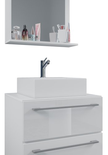VCM NORDIC Badinos II 60 cm 3-teiliger Waschtisch, mit Spiegel, Keramikwaschbecken, 2 Schubladen - Melamin weiß