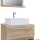 VCM NORDIC Badinos II 60 cm 3-teiliger Waschtisch, mit Spiegel, Keramikwaschbecken, 2 Schubladen - Melamin Natur