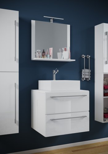 VCM NORDIC Badinos II 60 cm 5-delt servant, m. speilskap, vask, 3 skap - hvit melamin