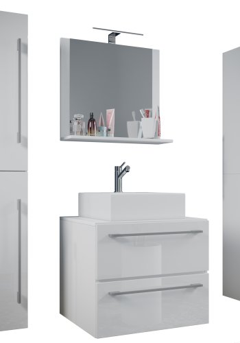 VCM NORDIC Badinos II 60 cm 5-delt servant, m. speilskap, vask, 3 skap - hvit melamin