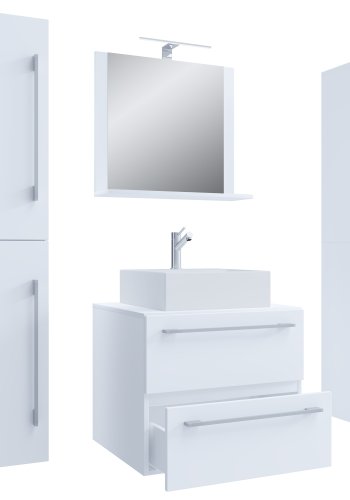 VCM NORDIC Badinos II 60 cm 5-delt servant, m. speilskap, vask, 3 skap - hvit melamin