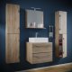 VCM NORDIC Badinos II 60 cm 5-teiliges Waschbecken, m. Spiegelschrank, Waschtisch, 3 Unterschränke - Melamin Natur