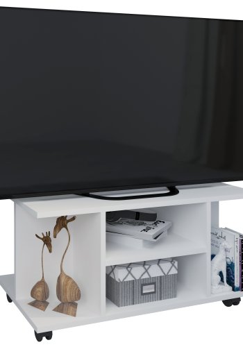 VCM NORDIC Findalo TV-Tisch, m. 4 Fächern und Rollen - Holz weiß (80x40)