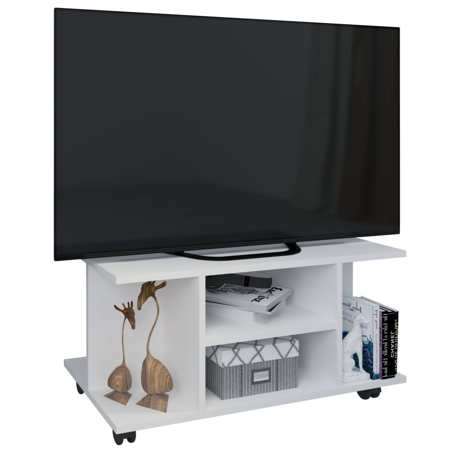 VCM NORDIC Findalo TV-Tisch, m. 4 Fächern und Rollen - Holz weiß (80x40)