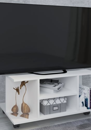 VCM NORDIC Findalo TV-Tisch, m. 4 Fächern und Rollen - Holz weiß (80x40)