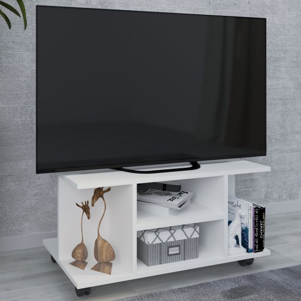 VCM NORDIC Findalo TV-bord, m. 4 rum og hjul - hvid tr� (80x40) -  VCM Nordic
