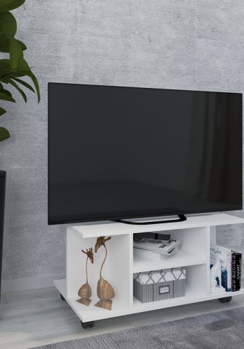 VCM NORDIC Findalo TV-Tisch, m. 4 Fächern und Rollen - Holz weiß (80x40)