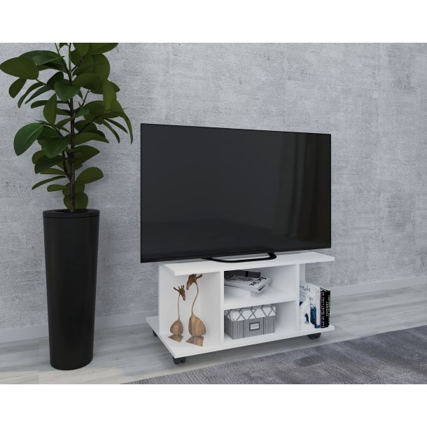 VCM NORDIC Findalo TV-bord, m. 4 rum og hjul - hvid tr� (80x40) -  VCM Nordic