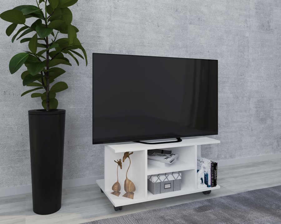 VCM NORDIC Findalo TV-Tisch, m. 4 Fächern und Rollen - Holz weiß (80x40)