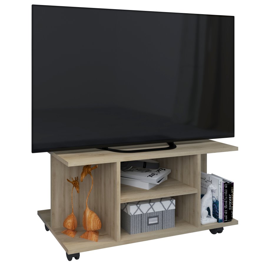 VCM NORDIC Findalo TV-Tisch, m. 4 Fächern und Rollen - Naturholz (80x40)