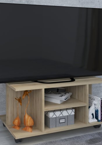 VCM NORDIC Findalo TV-Tisch, m. 4 Fächern und Rollen - Naturholz (80x40)