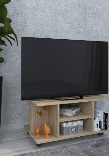VCM NORDIC Findalo TV-Tisch, m. 4 Fächern und Rollen - Naturholz (80x40)