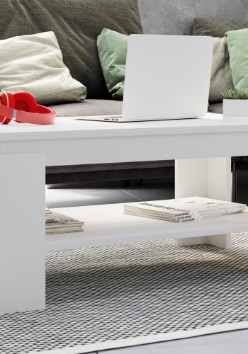 VCM NORDIC Rolas sofabord, m. 1 hylle - hvitt tre (90x41)