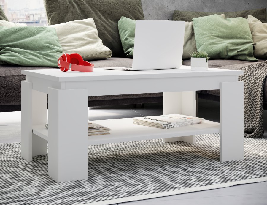 VCM NORDIC Rolas sofabord, m. 1 hylle - hvitt tre (90x41)