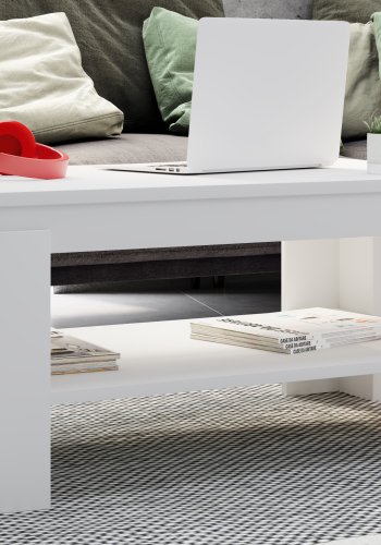 VCM NORDIC Rolas sofabord, m. 1 hylle - hvitt tre (90x41)