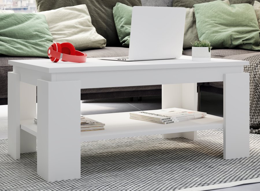 VCM NORDIC Rolas sofabord, m. 1 hylle - hvitt tre (90x41)