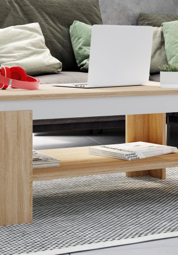 VCM NORDIC Rolas sofabord, m. 1 hylle - hvit og naturlig tre (90x41)