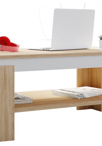 VCM NORDIC Rolas sofabord, m. 1 hylle - hvit og naturlig tre (90x41)