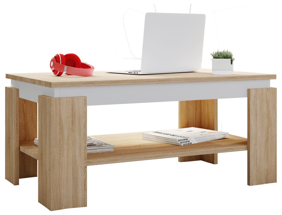 VCM NORDIC Rolas sofabord, m. 1 hylle - hvit og naturlig tre (90x41)