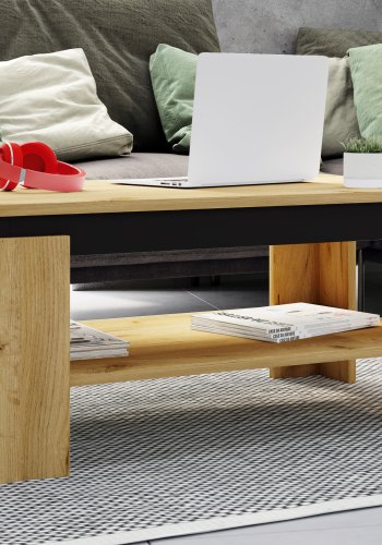 VCM NORDIC Rolas sofabord, m. 1 hylle - naturlig og svart tre (90x41)