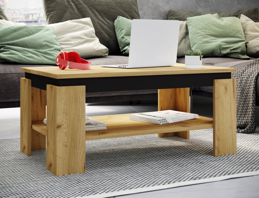 VCM NORDIC Rolas sofabord, m. 1 hylle - naturlig og svart tre (90x41)