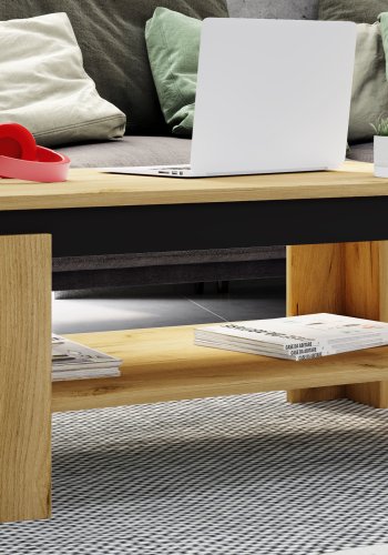 VCM NORDIC Rolas sofabord, m. 1 hylle - naturlig og svart tre (90x41)