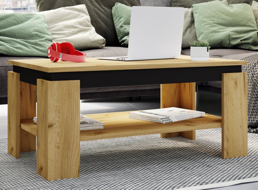 VCM NORDIC Rolas sofabord, m. 1 hylle - naturlig og svart tre (90x41)