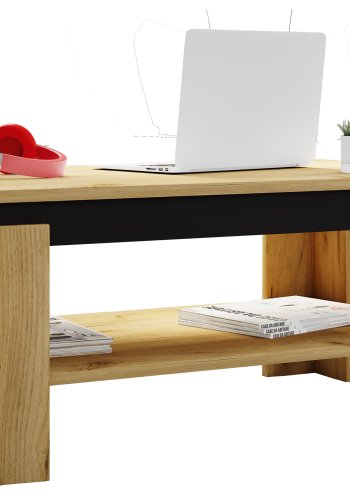 VCM NORDIC Rolas sofabord, m. 1 hylle - naturlig og svart tre (90x41)