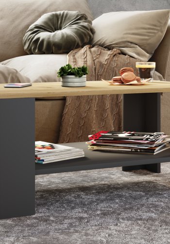 VCM NORDIC Dalus Couchtisch, m. 1 Ablage - Naturholz und Anthrazitgrau (90x41)