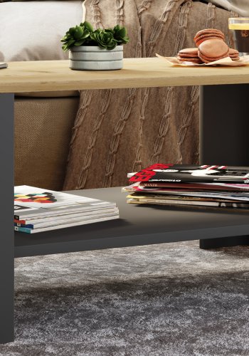 VCM NORDIC Dalus Couchtisch, m. 1 Ablage - Naturholz und Anthrazitgrau (90x41)