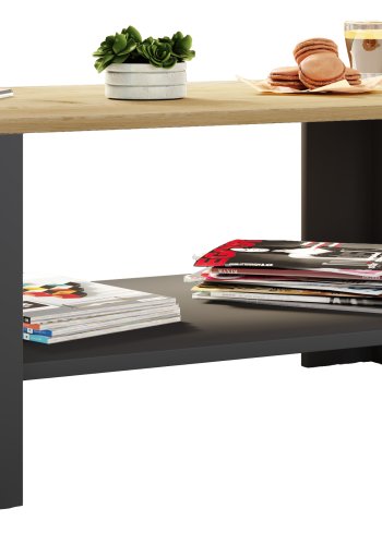 VCM NORDIC Dalus Couchtisch, m. 1 Ablage - Naturholz und Anthrazitgrau (90x41)