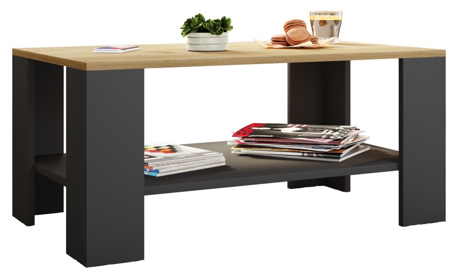 VCM NORDIC Dalus Couchtisch, m. 1 Ablage - Naturholz und Anthrazitgrau (90x41)