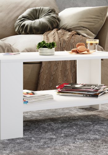 VCM NORDIC Dalus Couchtisch, m. 1 Ablage - weißes Holz (90x41)