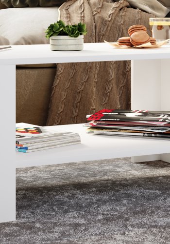 VCM NORDIC Dalus Couchtisch, m. 1 Ablage - weißes Holz (90x41)