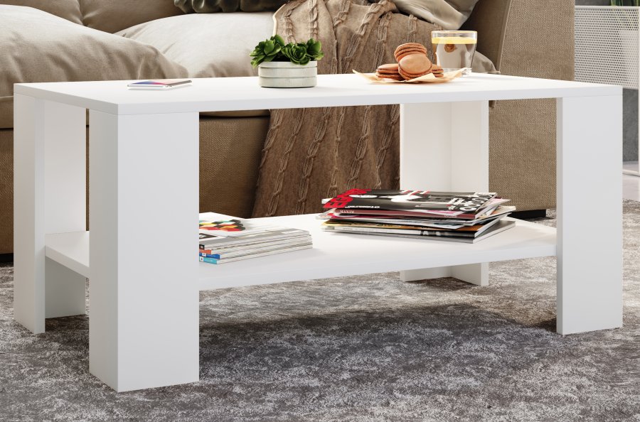 VCM NORDIC Dalus Couchtisch, m. 1 Ablage - weißes Holz (90x41)