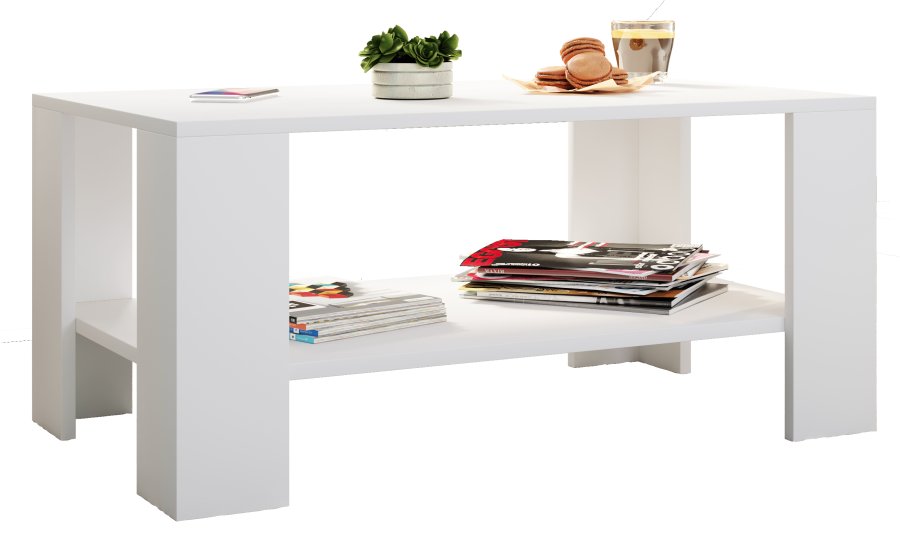 VCM NORDIC Dalus Couchtisch, m. 1 Ablage - weißes Holz (90x41)