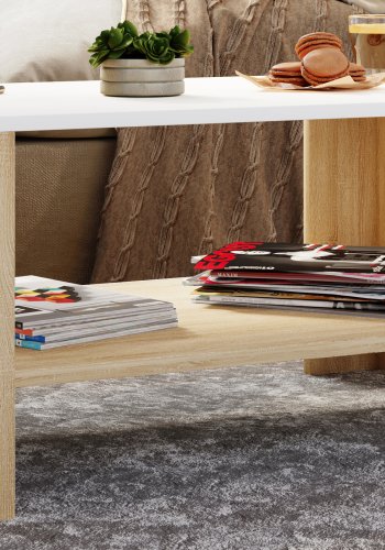 VCM NORDIC Dalus Couchtisch, m. 1 Ablage - Weiß und Naturholz (90x41)