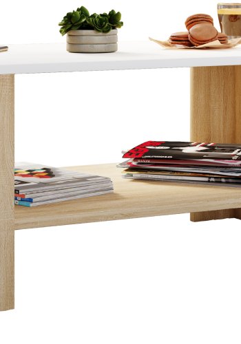 VCM NORDIC Dalus Couchtisch, m. 1 Ablage - Weiß und Naturholz (90x41)