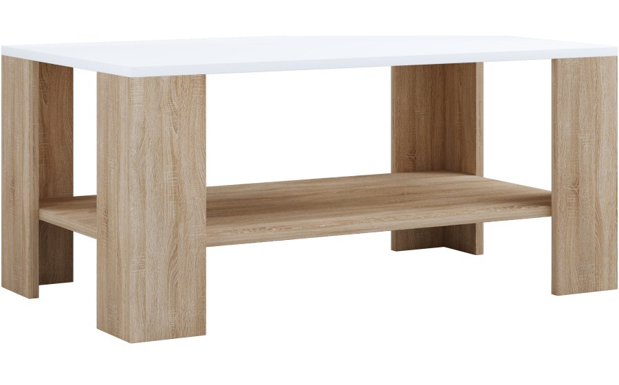VCM NORDIC Dalus Couchtisch, m. 1 Ablage - Weiß und Naturholz (90x41)