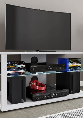 VCM NORDIC Folas L Hi-Fi- und Fernsehtisch, m. 1 Glasablage - Holz weiß (90x41)