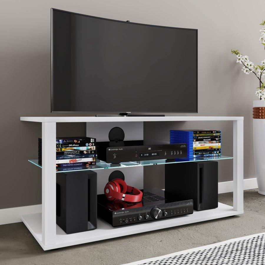 VCM NORDIC Folas L Hi-Fi- und Fernsehtisch, m. 1 Glasablage - Holz weiß (90x41)