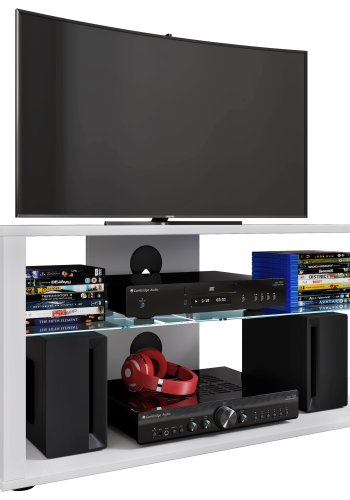 VCM NORDIC Folas L Hi-Fi- und Fernsehtisch, m. 1 Glasablage - Holz weiß (90x41)