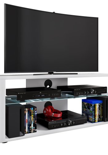 VCM NORDIC Folas XL HiFi- und TV-Tisch, m. 1 Glasablage - Holz weiß (115x41)