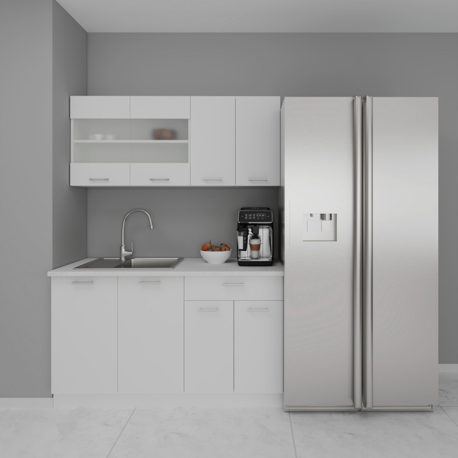 VCM NORDIC 140 Esilo 4-teilige Küchenzeile - Glas und weißes Holz 