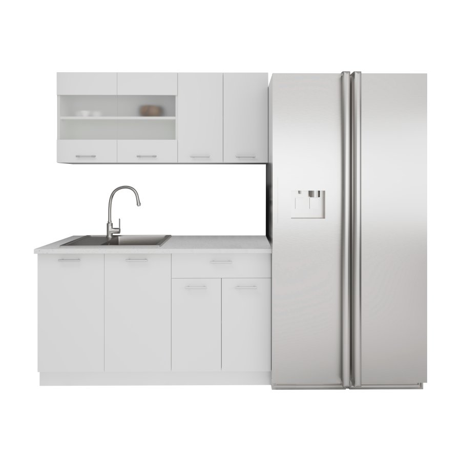 VCM NORDIC 140 Esilo 4-teilige Küchenzeile - Glas und weißes Holz 